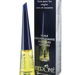 Flacon et boîte "Huile nourrissante pour ongles et cuticules" de la marque Hérôme.